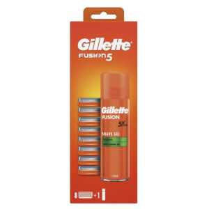 GILLETTE Fusion5 Náhradní hlavice 8 ks + Fusion Gel na holení 200 ml