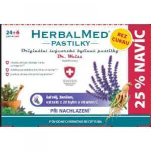DR. WEISS HerbalMed pastilky bez cukru Šalvěj + ženšen + vitamín C 24 + 6 kusů
